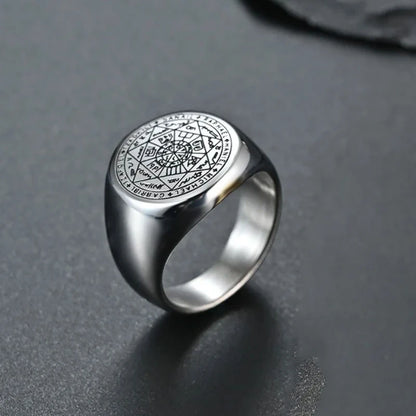 YILUOCD Siegel der sieben Erzengel-Ringe für Männer Der Schlüssel des Salomon-Rings Kabbalah Talisman Amulett Edelstahl Herrenschmuck