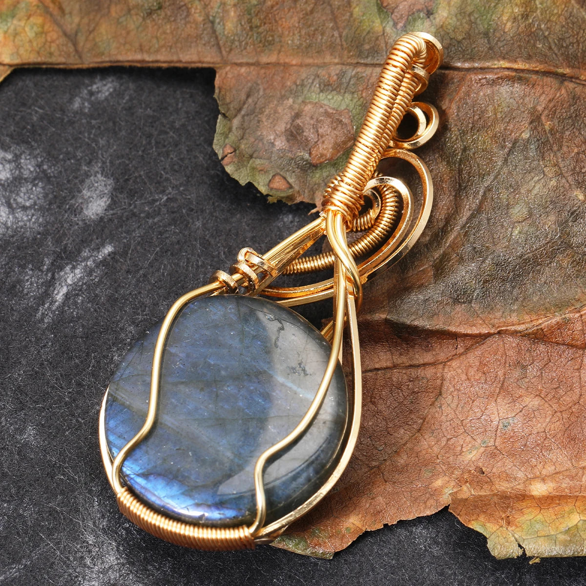 Labradorit Regenbogen Mondstein Edelstein Anhänger Kupferdraht umwickelt Labradorit Schmuck Labradorit Halskette mit Kette und Box