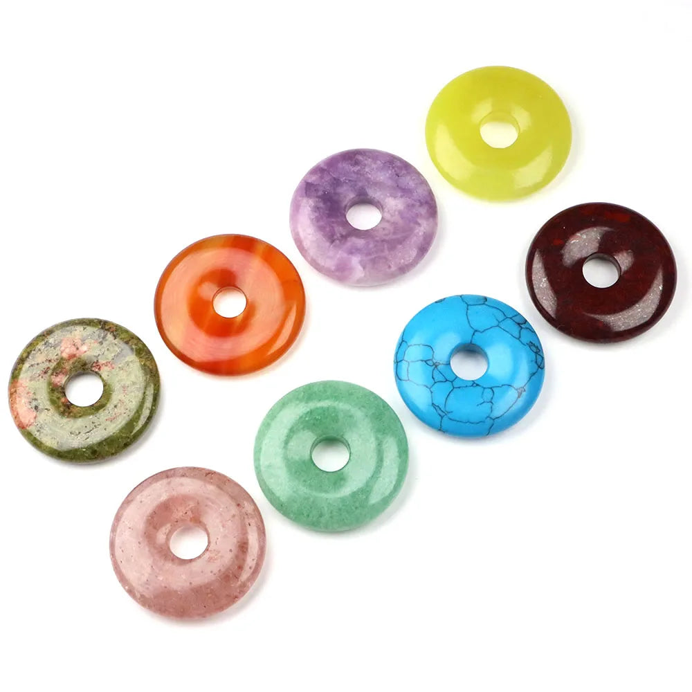 30 mm Donut-Naturstein, Heilkristall, Amethyst, Amazonit, Achat, Quarz, Edelstein für Kunsthandwerk, Zubehör, Glücksgeschenke