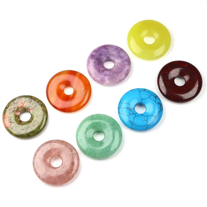 30 mm Donut-Naturstein, Heilkristall, Amethyst, Amazonit, Achat, Quarz, Edelstein für Kunsthandwerk, Zubehör, Glücksgeschenke