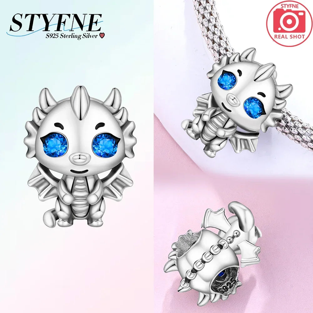 Charms der Drachen-Serie, 925er Silber, Flugsaurier, Tyrannosaurus, Chamäleon-Charm-Anhänger, passend für Original-Armbänder, DIY-Schmuckherstellung