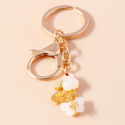Elegante Edelstein Jade Bambus Schlüssel bund Charms Emaille Glück Katze Schlüssel ringe für Frauen Männer Handtasche Anhänger DIY Schmuck Zubehör