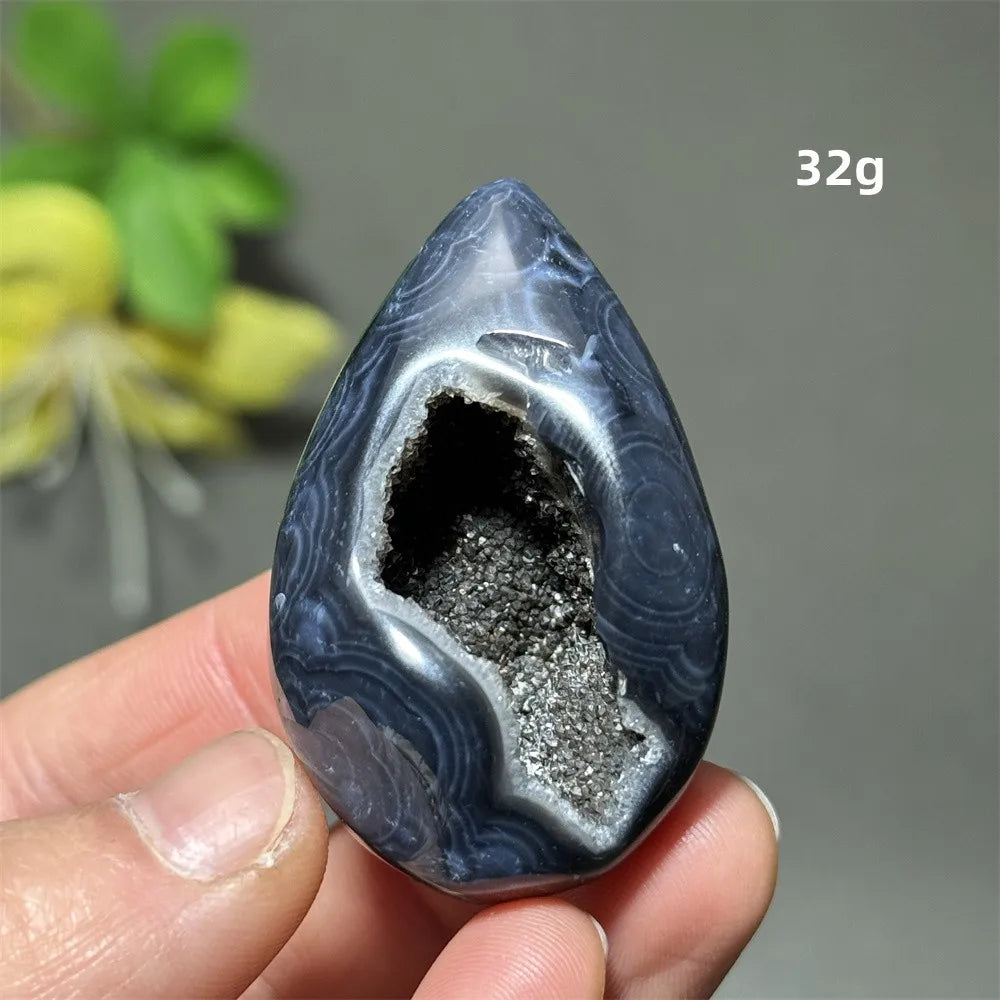 Natürlicher schwarzer Achat, Kristallloch, eiförmiger Kristall, Heilung, spirituelle Meditation, Mineralquarz, Aura, Energie, Heimdekoration