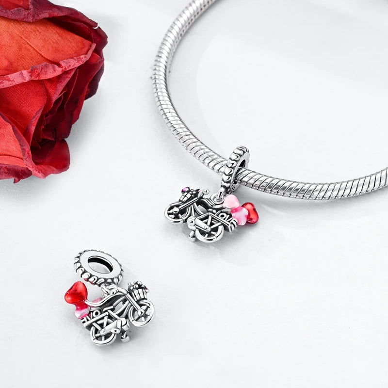 2025 heißer Verkauf Charms Perle 925 Sterling Silber Fahrrad Blume Kinderwagen Anhänger Fit Armreif Armband Halskette DIY Schmuck