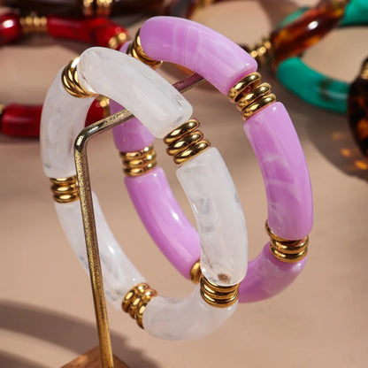 Vintage Chunky Bamboo Elbow Acrylic Bracelets for Women Men Rock Punk Stretch Large Curved Tube Stacking Bangle Couple Jewelry Gifts
