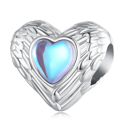 WOSTU 925 Sterling Silber Mondstein Charms Herz Perlen Astronaut Mond Anhänger Fit Original Armband DIY Halskette Schmuck Machen