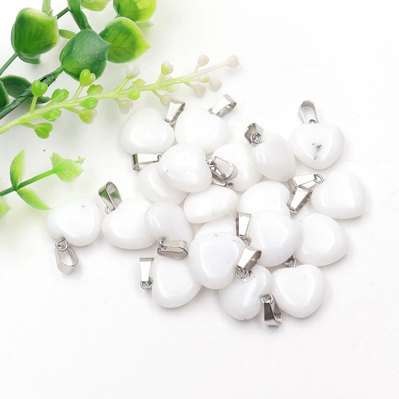 12 Stück Naturstein Quarz Rosenkristall Türkis Opal Herz Anhänger 16mm DIY Schmuckherstellung Halskette Zubehör Charms Handwerk