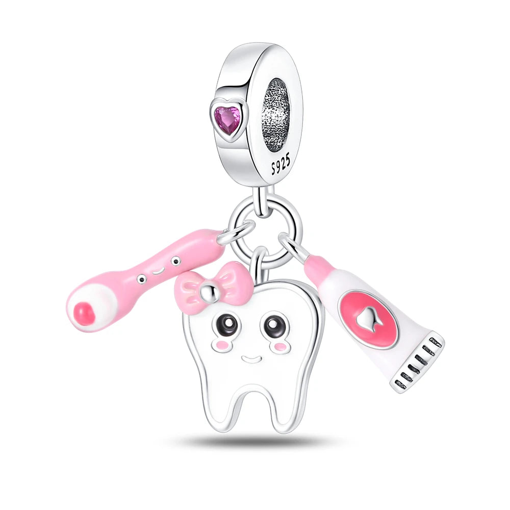 Klassische Krankenwagenperlen und Pillen-Stethoskop-Medizinbox aus 925er-Sterlingsilber, baumelnder Charm, passend für Armbänder, Krankenschwester-Tag-Anhänger, Geschenke