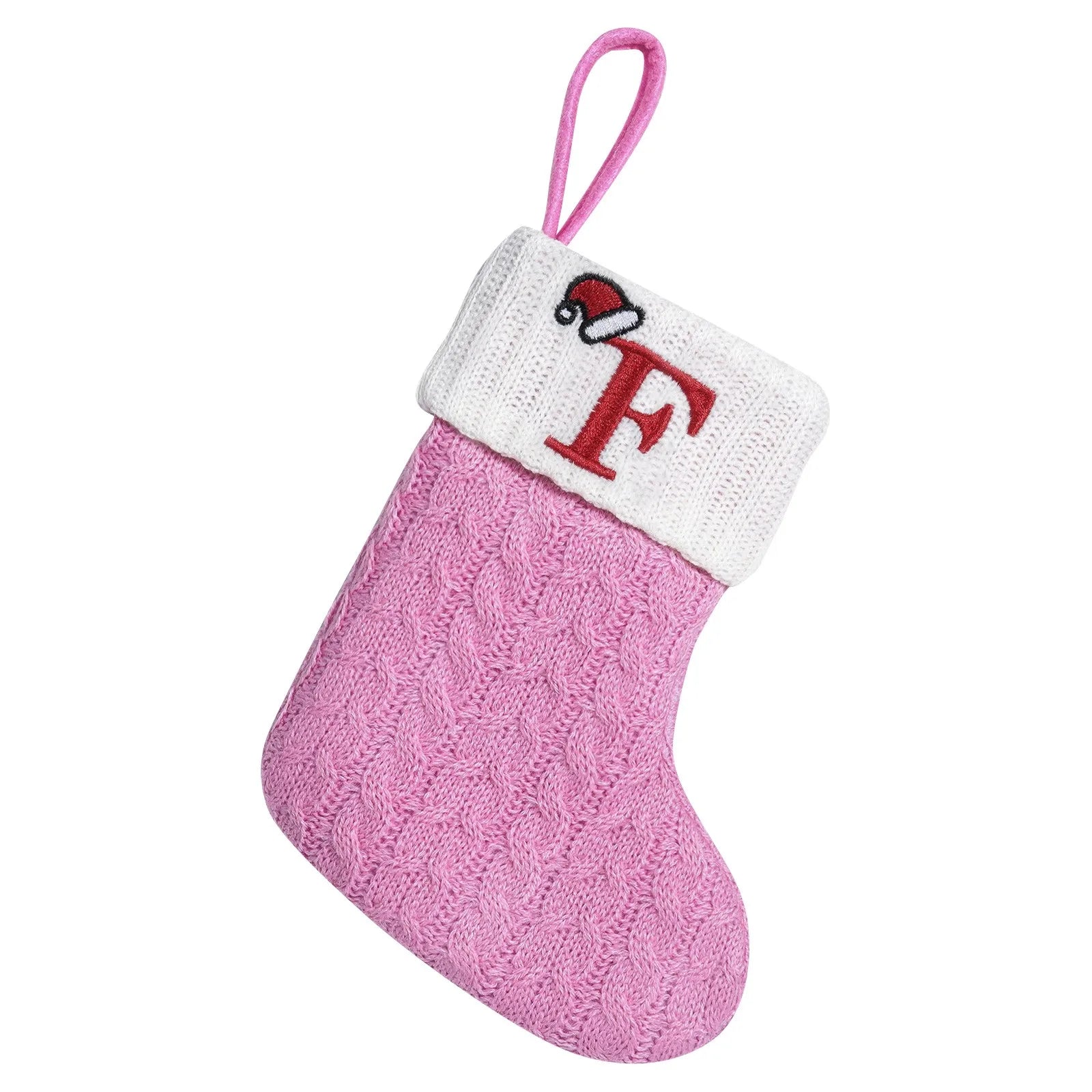 Rosa Weihnachts-Alphabet-Stricksocken, verdickt, Kawaii, exquisite Süßigkeiten-Geschenktüten, große Kapazität, Festival-Buchstaben-Stricksocken