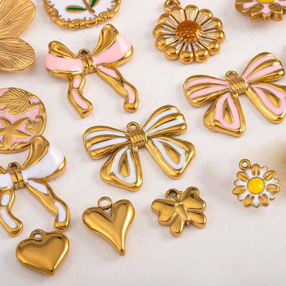 2 Stück 5 Stück Edelstahl Blume Schmetterling Liebe Herz Schleife Anhänger für DIY Halskette Ohrring Geschenk Schmuckherstellung Zubehör