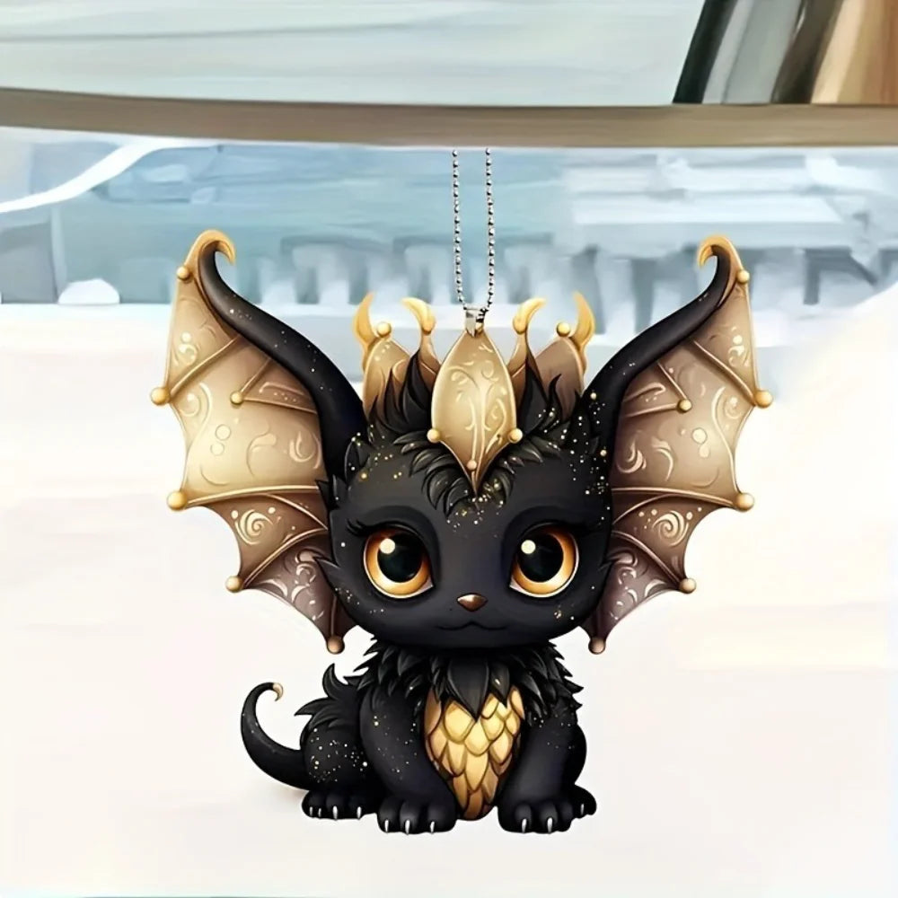 2D Black Dragon Halloween Schlüsselanhänger Cartoon Loong Acryl Anhänger Vielseitiger Charme, Dekor für Auto, Rucksack, Telefon, Zuhause, Festlich, Geschenk
