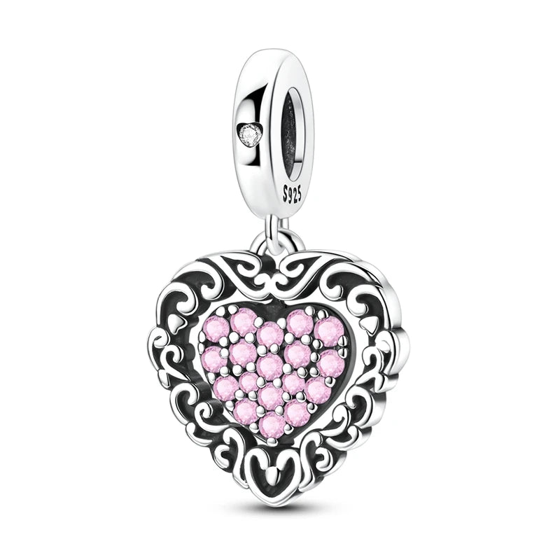 925 Sterling Silber Original Charms Perle CZ Zirkon Liebe Mama Rosa Herz Anhänger Passend für Armband DIY Damen Schmuck Geschenk für Freundin