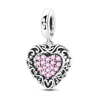 925 Sterling Silber Original Charms Perle CZ Zirkon Liebe Mama Rosa Herz Anhänger Passend für Armband DIY Damen Schmuck Geschenk für Freundin