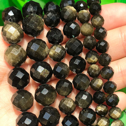 Natürliche Gold Farbe Obsidian Echte Stein Perlen Facettierte Lose Spacer Perlen für Schmuck DIY Machen Charms Armband Zubehör