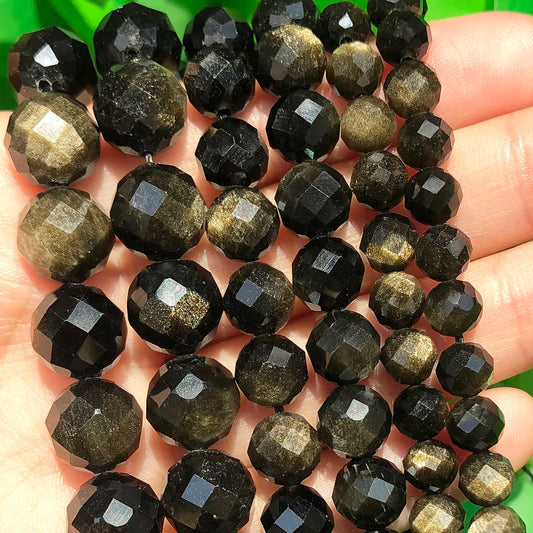 Natürliche Gold Farbe Obsidian Echte Stein Perlen Facettierte Lose Spacer Perlen für Schmuck DIY Machen Charms Armband Zubehör
