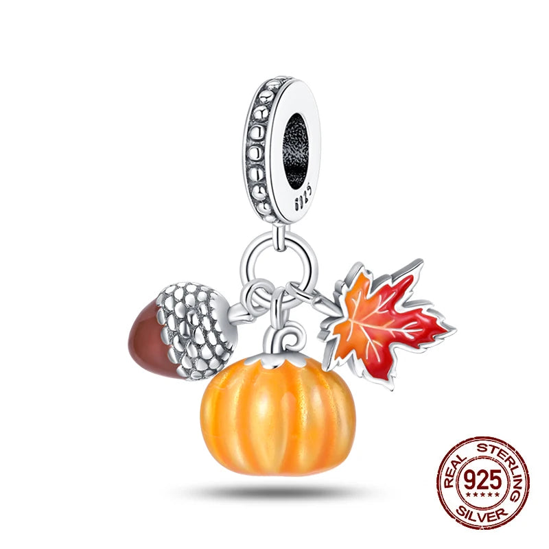 Herbst Neue 925 Sterling Silber Braun Maple Leaf Kürbis Biene Charms Bead Fit 3mm 925 Original Armbänder DIY schmuck Warmes Geschenk