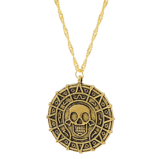 Fluch der Karibik Jack Sparrow Azteken Skelett Schädel Köpfe Münze Medaillon Anhänger Vintage Schmuck Halskette für Großhandel