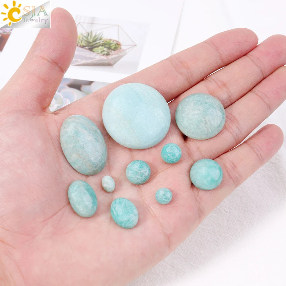 1pc Naturstein Perlen Amazonit Cabochon Oval Flache Lose Perlen für DIY Schmuck Machen Halskette Ring Anhänger Zufällige Farbe h755