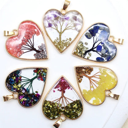 12 Stück Mix Stein Amethyst Lapislazuli Kristall Herz Lebensbaum Anhänger für DIY Herstellung Naturstein Halskette Ohrring Zubehör