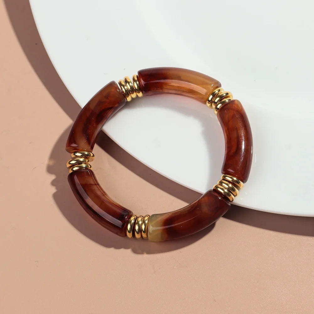 Vintage Chunky Bamboo Elbow Acrylic Bracelets for Women Men Rock Punk Stretch Large Curved Tube Stacking Bangle Couple Jewelry Gifts