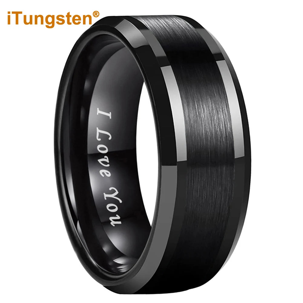 iTungsten 6mm 8mm Wolframkarbid-Fingerring für Herren und Damen, Verlobung, Ehering, Modeschmuck, I Love You, graviert, bequeme Passform