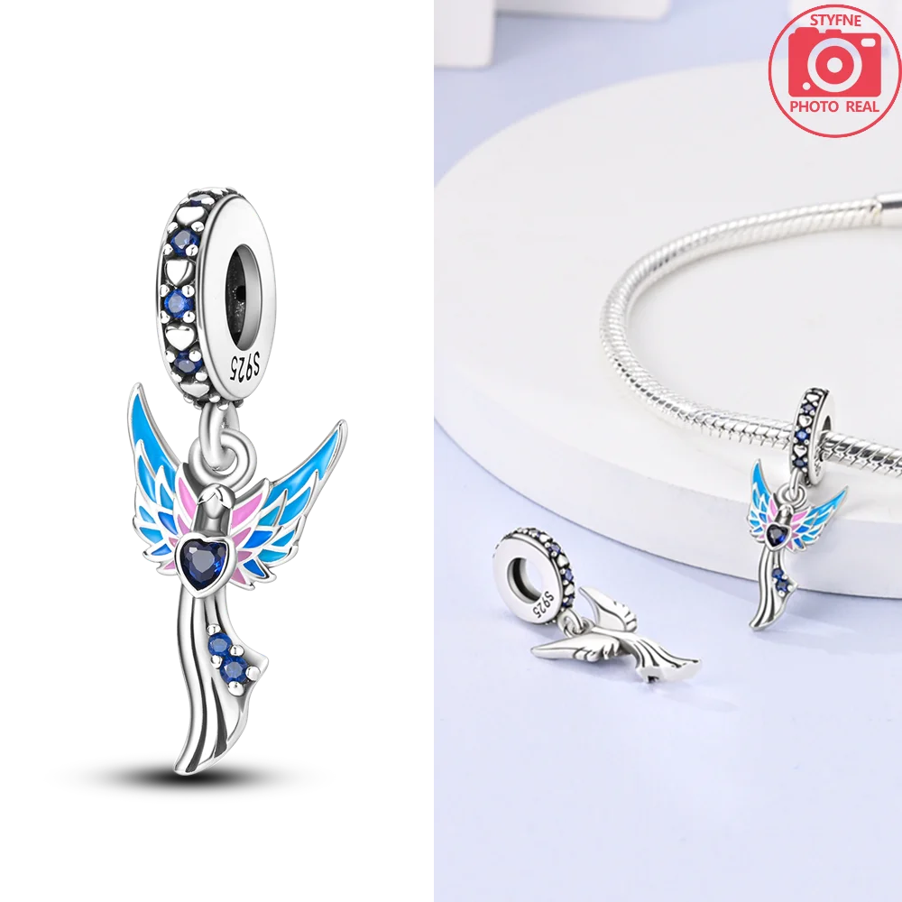 Neue Silber 925 Engel Skulptur Charms Herz Perlen Fit Original Armband für Frauen Schmuck Party Perlen DIY Edlen Schmuck Geschenke