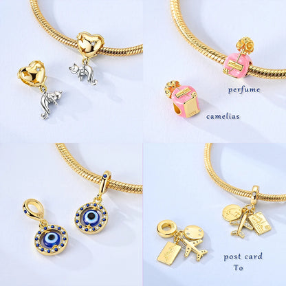 Original 925 Silber Gold Glühwürmchen Grün Leuchtender Anhänger Flugzeug Erde Rosa Parfüm Flasche Perlen Fit Armband Schmuck Diy Frauen