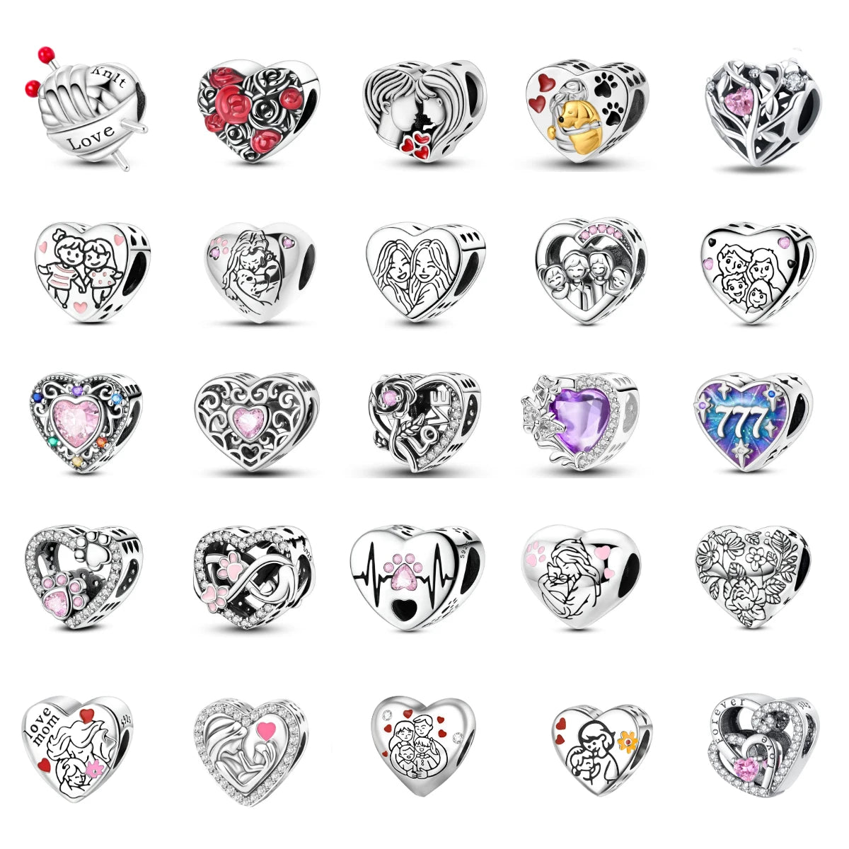 Bezaubernde herzförmige Perlen aus 925er-Sterlingsilber, Familie, Liebe, Tier, Fußabdruck, Charm-Armband, Halskette, passend für Frauen, DIY-Urlaubsgeschenke