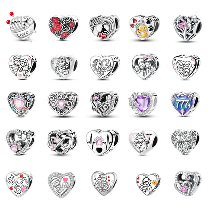 Bezaubernde herzförmige Perlen aus 925er-Sterlingsilber, Familie, Liebe, Tier, Fußabdruck, Charm-Armband, Halskette, passend für Frauen, DIY-Urlaubsgeschenke