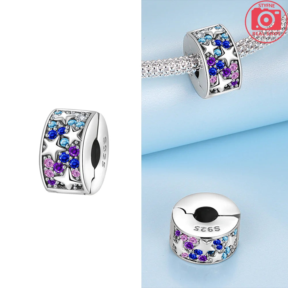Original 925 Silber Lila Romantische Sternenplanet Perlen Halskette Charms Perlen Fit Armband Frauen Diy Zubehör Feines Geschenk