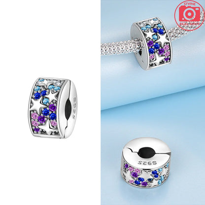 Original 925 Silber Lila Romantische Sternenplanet Perlen Halskette Charms Perlen Fit Armband Frauen Diy Zubehör Feines Geschenk