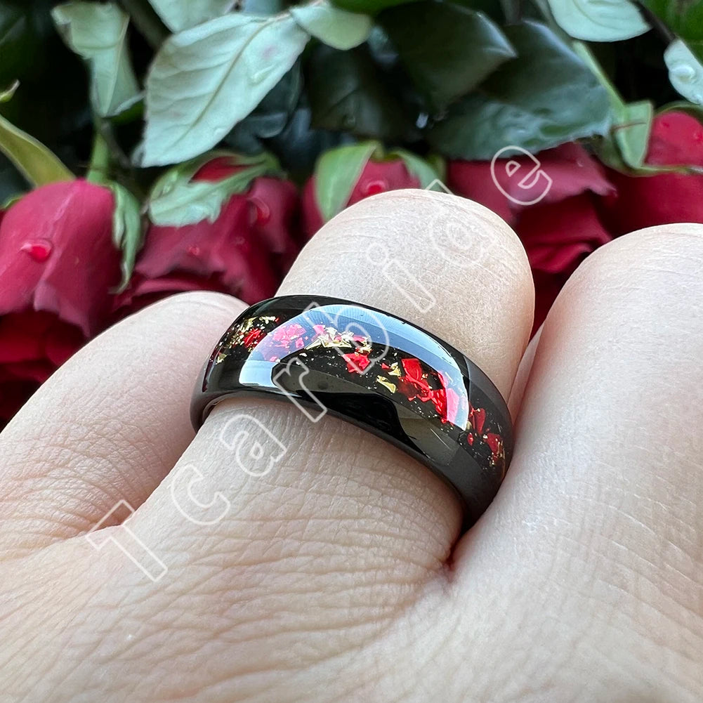 Dropshipping 6mm 8mm 18k Gold Farbe Kuppel Ehering Schöner Wolframkarbid Ring mit roter und Goldfolieninlage Comfort Fit