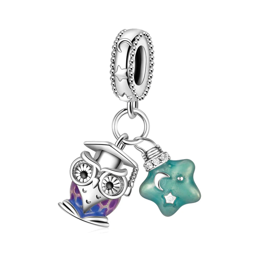 Tier-Serie, 925er-Sterlingsilber, Qualle, Pfau, Schildkröte, Kaninchen, Frosch, Charm, passend für DIY-Armbänder, Halsketten, Geschenke für Kinder