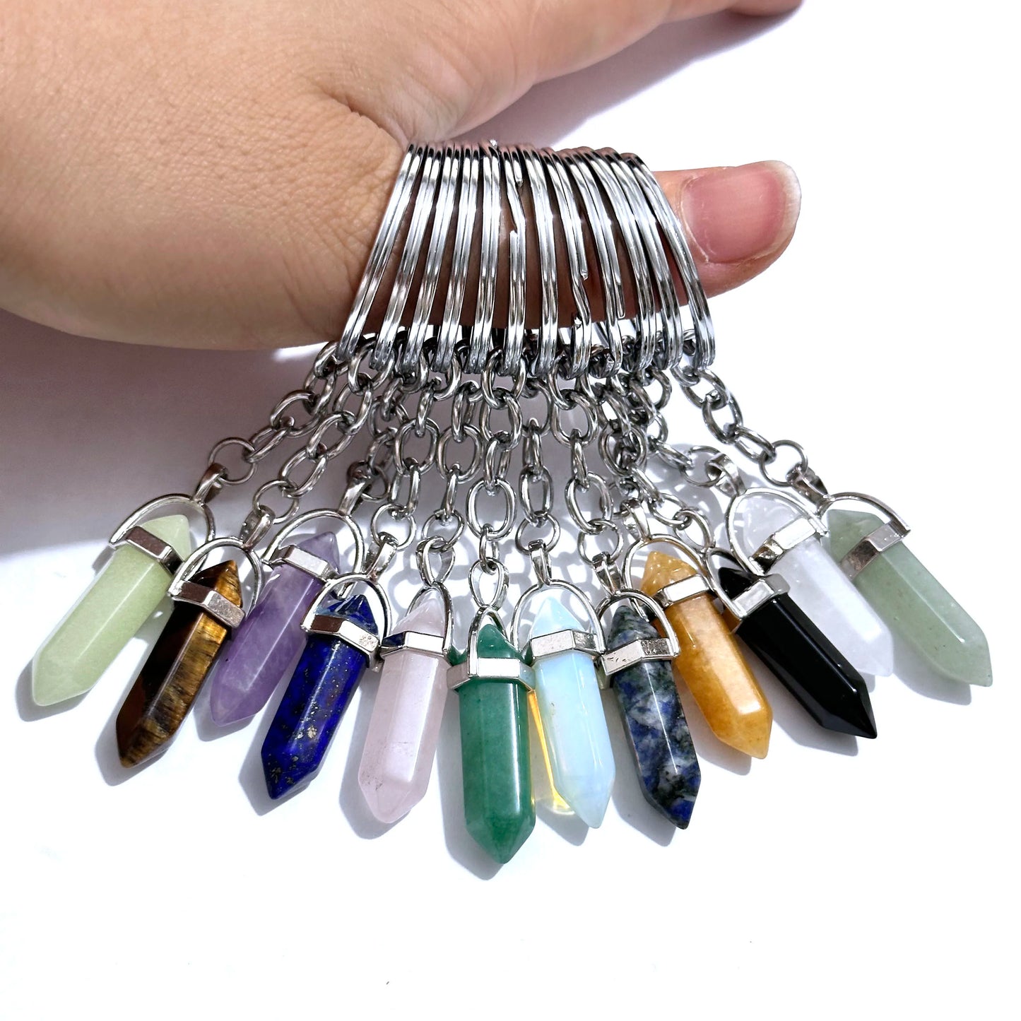 20 stücke Natürliche Raue Rohstein Kristall Quarz Schlüsselbund Frauen Männer Handtasche Hangle Auto Schlüssel Halter Raw Mineral Stein Schlüsselring schmuck