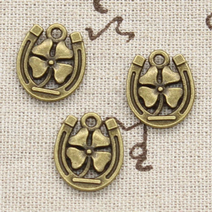 12 Stück Charms Hufeisen Glücksklee 18x15mm Antikherstellung Anhänger passend, Vintage tibetische Bronze Silber Farbe, DIY handgefertigter Schmuck