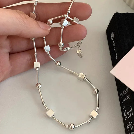 VENTFILLE 925 Sterling Silber Perle Geometrie Halskette für Frauen Mädchen Koreanische Design Vielseitig Halsband Schmuck Dropship Großhandel