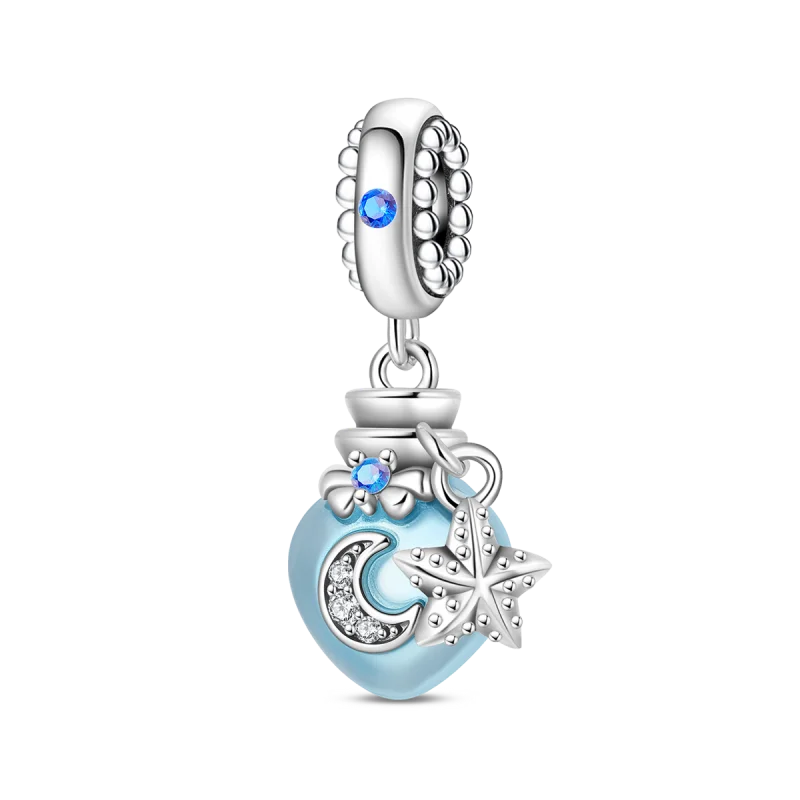 Exquisite Seestern-Perlen aus 925er-Sterlingsilber und vierblättriges Kleeblatt, baumelnder Charm für Armbänder und Halsketten, blaues romantisches Anhänger-Geschenk