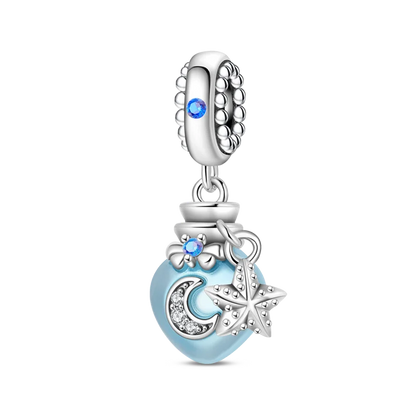 Exquisite Seestern-Perlen aus 925er-Sterlingsilber und vierblättriges Kleeblatt, baumelnder Charm für Armbänder und Halsketten, blaues romantisches Anhänger-Geschenk