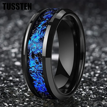 Wolfram 6/8mm Wolfram Ring für Männer Frauen blaue Folie Inlay Verlobung Ehering abgeschrägt poliert glänzend bequeme Passform