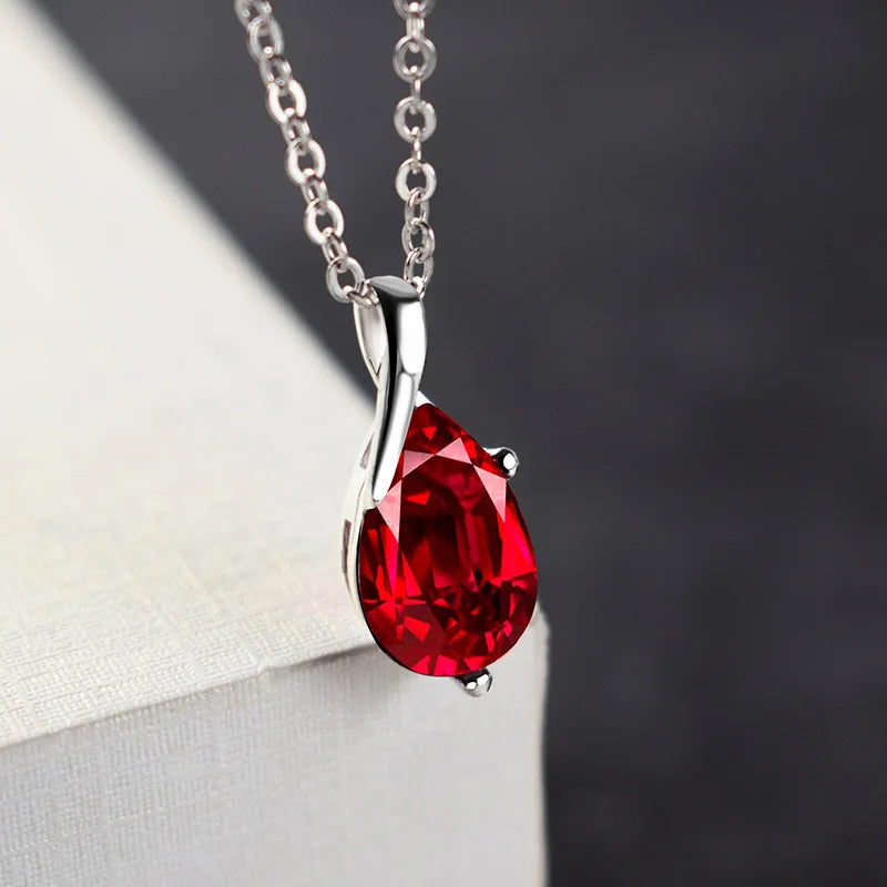 S925 Sterling Silber Halskette Engel Tränen Kristall Rot Anhänger Halskette für Frau Charme Schmuck Geschenk