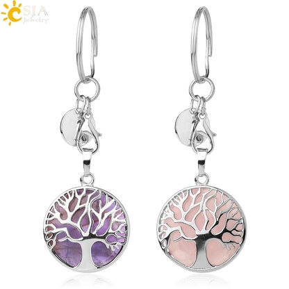 CSJA Luxus Natürlichen Kristall Stein Original Keychain Baum des Lebens Keychain Glücklich Key Ring Auto Decor Weihnachten Frauen Männer G498