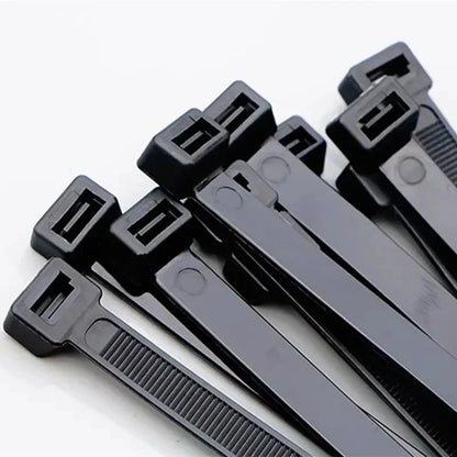 250/500/1000 Stück selbstsichernde weiße schwarze Kunststoff-Nylon-Kabelbinder, Befestigungsring, Nylon-Klemmband mit Schloss, 3 x 100, 4 x 300 mm