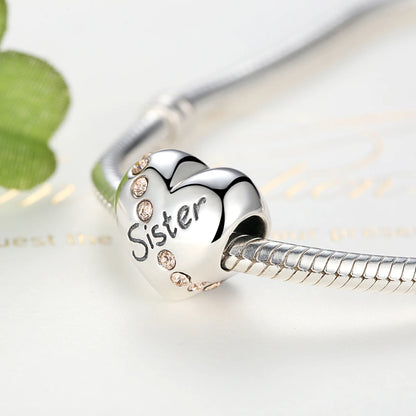 BAMOER Familien-Charm aus echtem 925er-Sterlingsilber mit blauen Kristallen, passend für Armbänder und Armreifen