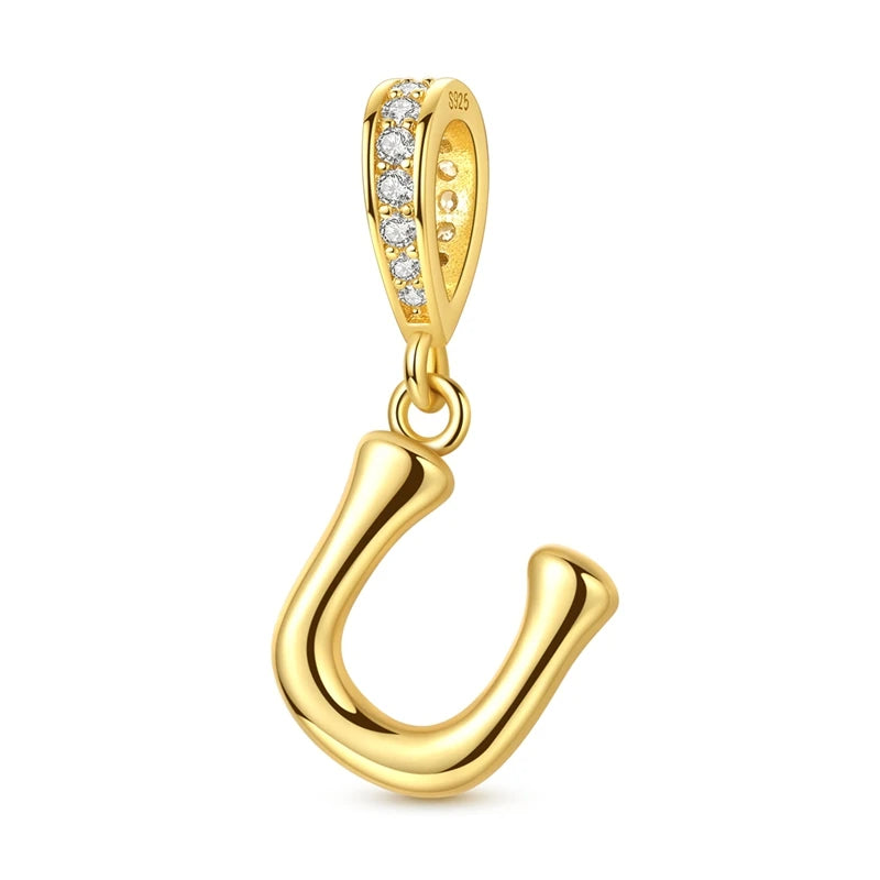 Golden Series Funkelnder Elefanten-Anhänger aus 925er-Sterlingsilber und 26 englische Alphabet-Anhänger, passend für Armbänder, exquisites Geschenk