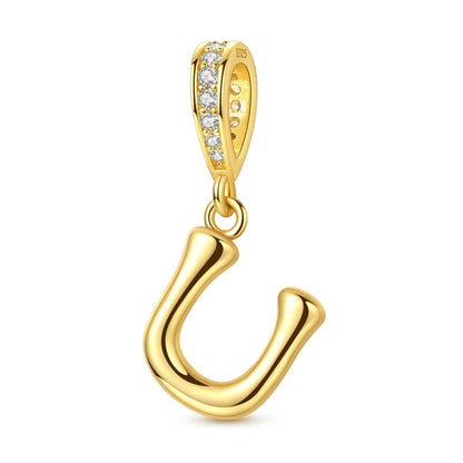 Golden Series Funkelnder Elefanten-Anhänger aus 925er-Sterlingsilber und 26 englische Alphabet-Anhänger, passend für Armbänder, exquisites Geschenk