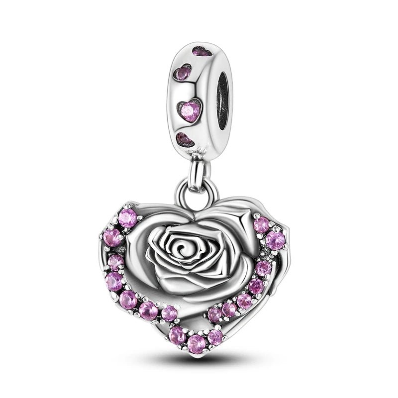 Charms-Perlen der Blumenserie, Original-Anhänger aus 925er-Sterlingsilber, Lotus-Tulpe, Rose, Nelke, passend für Armbänder, Damenschmuck, DIY-Geschenk