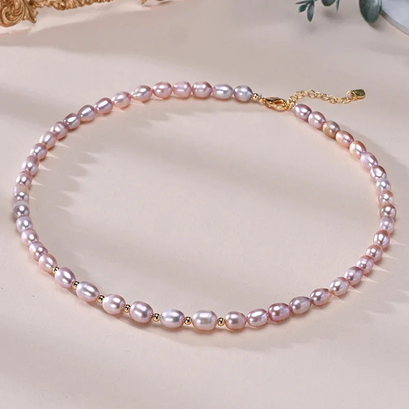 HENGSHENG 6–7 mm Reisform, Süßwasser, Weiß, Rosa, Lila, gemischte Farben, Perlenkette, 925er Sterlingsilber, Schmuck für Frauen und Mädchen