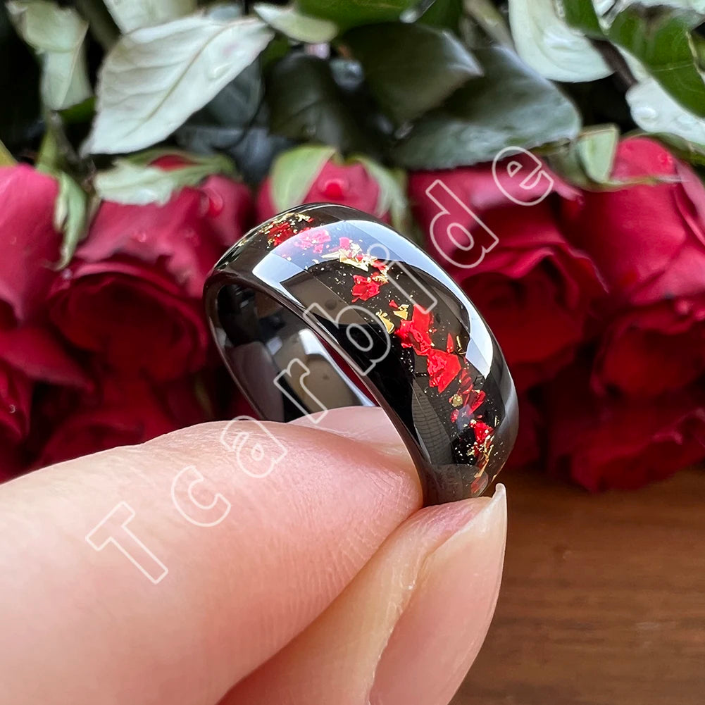 Dropshipping 6mm 8mm 18k Gold Farbe Kuppel Ehering Schöner Wolframkarbid Ring mit roter und Goldfolieninlage Comfort Fit