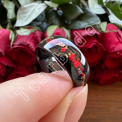 Dropshipping 6mm 8mm 18k Gold Farbe Kuppel Ehering Schöner Wolframkarbid Ring mit roter und Goldfolieninlage Comfort Fit