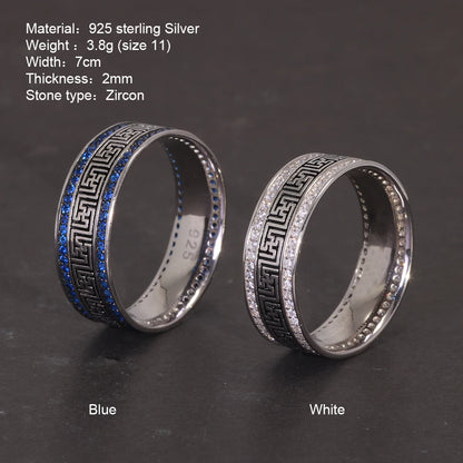 Türkische Ringe aus echtem Sterlingsilber 925, für Männer und Frauen mit blauem, rundem Zirkon, Retro-Punk-Ringe, modischer Silberschmuck